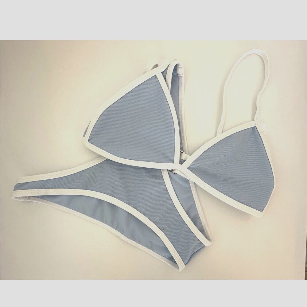 Wilo The Label Blue Ribbed Contrast Ribbed Binding Bikini Set - Size S - Picture 5 of 6